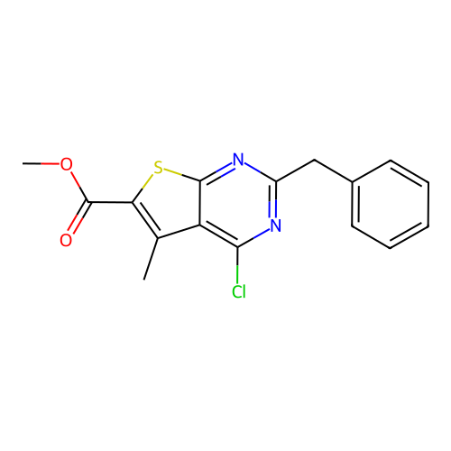 Methyl 2-benzyl-4-chloro-5-methylthieno[2,3-d]pyrimidine-6-carboxylate structure