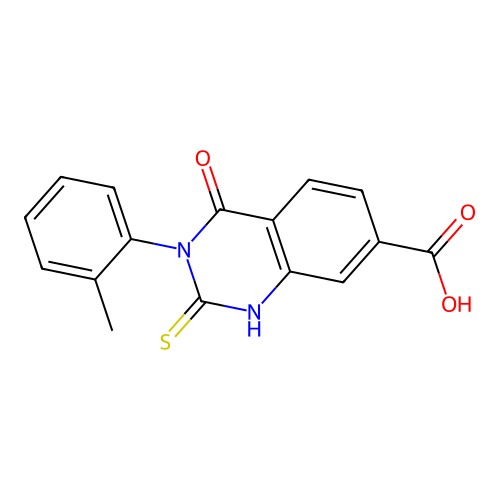 2-Mercapto-3-(2-methylphenyl)-4-oxo-3,4-dihydroquinazoline-7-carboxylic acid structure