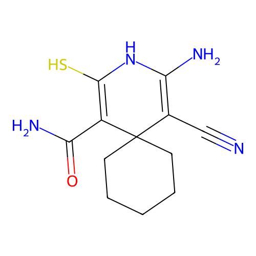 4-Amino-5-cyano-2-mercapto-3-azaspiro[5.5]undeca-1,4-diene-1-carboxamide structure