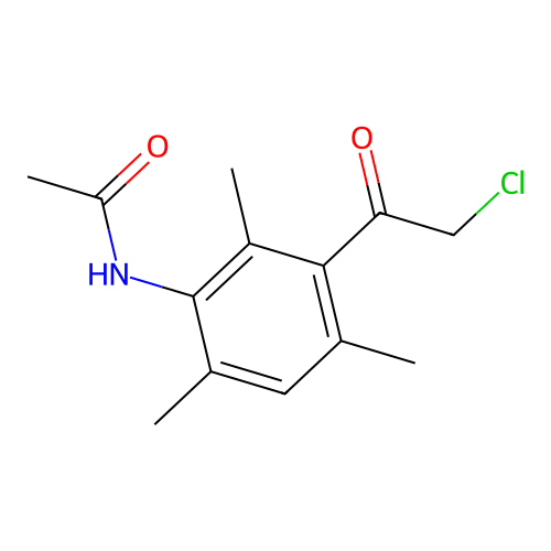 N-[3-(2-chloroacetyl)-2,4,6-trimethylphenyl]acetamide structure