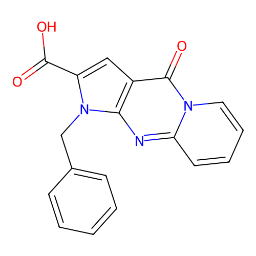 6-Benzyl-2-oxo-1,6,8-triazatricyclo[7.4.0.0,3,7]trideca-3(7),4,8,10,12-pentaene-5-carboxylic acid structure