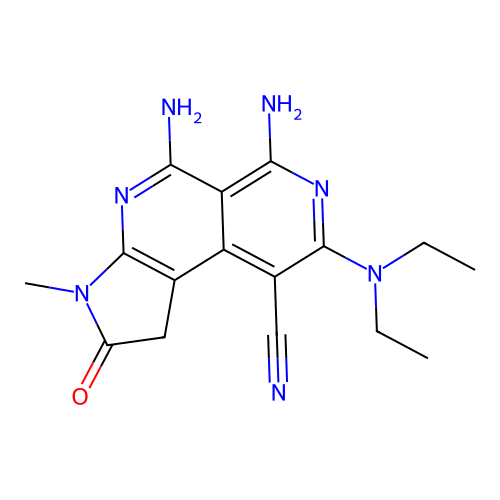 5,6-diamino-8-(diethylamino)-3-methyl-2-oxo-1H,2H,3H-pyrrolo[2,3-c]2,7-naphthyridine-9-carbonitrile structure