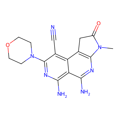 5,6-diamino-3-methyl-8-(morpholin-4-yl)-2-oxo-1H,2H,3H-pyrrolo[2,3-c]2,7-naphthyridine-9-carbonitrile structure