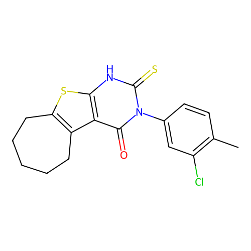 4-(3-chloro-4-methylphenyl)-5-sulfanyl-8-thia-4,6-diazatricyclo[7.5.0.0,2,7]tetradeca-1(9),2(7),5-trien-3-one structure
