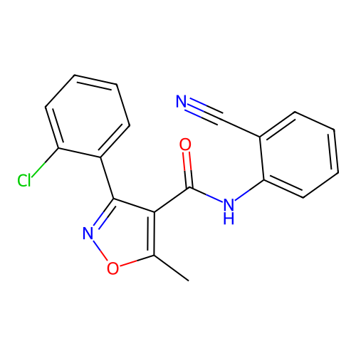 3-(2-chlorophenyl)-N-(2-cyanophenyl)-5-methyl-1,2-oxazole-4-carboxamide structure
