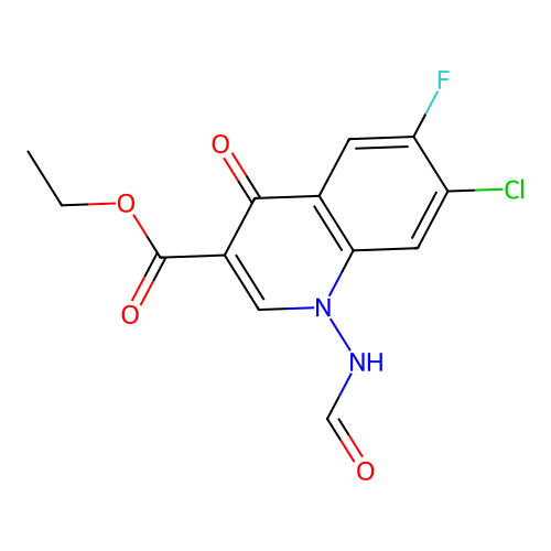 Ethyl 7-chloro-6-fluoro-1-(formylamino)-1,4-dihydro-4-oxoquinoline-3-carboxylate structure