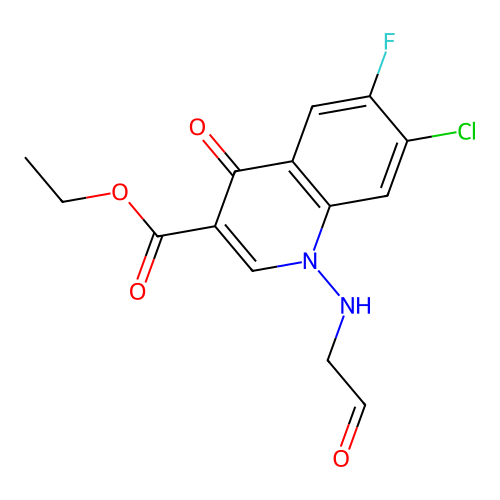 Ethyl 7-chloro-6-fluoro-4-oxo-1-(2-oxoethylamino)quinoline-3-carboxylate structure