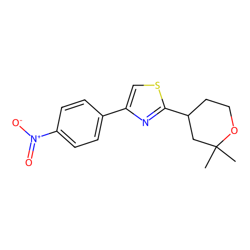 Thiazole, 4-(4-nitrophenyl)-2-(tetrahydro-2,2-dimethyl-2H-pyran-4-yl)- structure