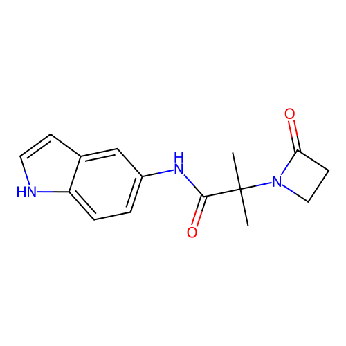 N-(1H-indol-5-yl)-2-methyl-2-(2-oxoazetidin-1-yl)propanamide structure