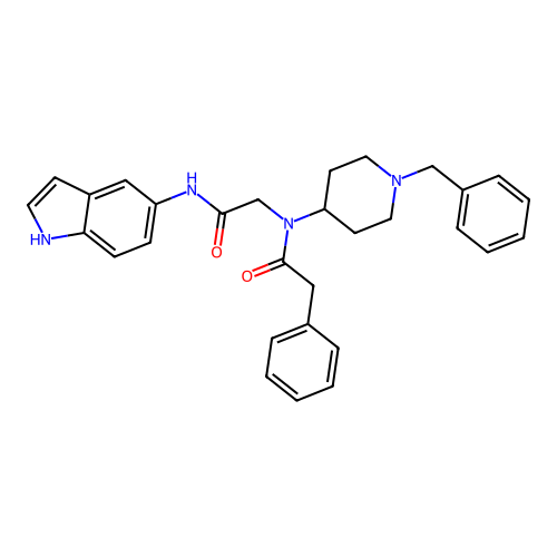 N~2~-(1-benzylpiperidin-4-yl)-N-1H-indol-5-yl-N~2~-(phenylacetyl)glycinamide structure
