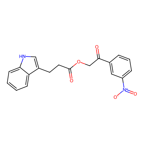 2-(3-nitrophenyl)-2-oxoethyl 3-(1H-indol-3-yl)propanoate structure