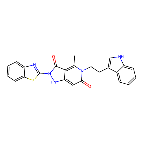 5-(2-(1H-indol-3-yl)ethyl)-2-(benzo[d]thiazol-2-yl)-4-methyl-1H-pyrazolo[4,3-c]pyridine-3,6(2H,5H)-dione structure
