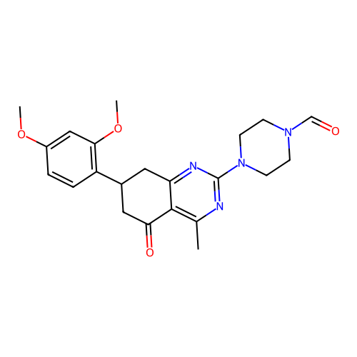 4-[7-(2,4-dimethoxyphenyl)-4-methyl-5-oxo-5,6,7,8-tetrahydroquinazolin-2-yl]piperazine-1-carbaldehyde structure