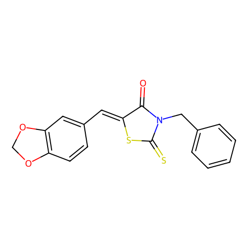 (5Z)-5-(1,3-benzodioxol-5-ylmethylidene)-3-benzyl-2-thioxo-1,3-thiazolidin-4-one structure