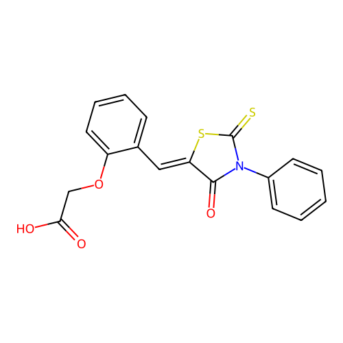 {2-[(4-Oxo-3-phenyl-2-sulfanylidene-1,3-thiazolidin-5-ylidene)methyl]phenoxy}acetic acid structure