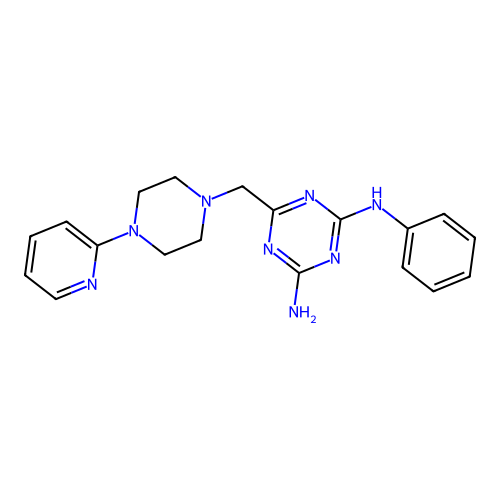 {4-Amino-6-[(4-(2-pyridyl)piperazinyl)methyl](1,3,5-triazin-2-yl)}phenylamine structure