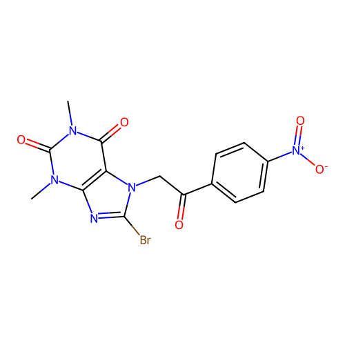 8-bromo-1,3-dimethyl-7-[2-(4-nitrophenyl)-2-oxoethyl]-3,7-dihydro-1H-purine-2,6-dione structure