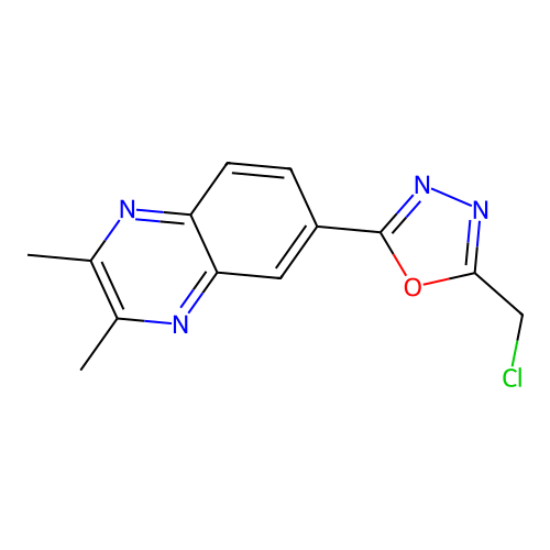 6-[5-(Chloromethyl)-1,3,4-oxadiazol-2-yl]-2,3-dimethylquinoxaline structure