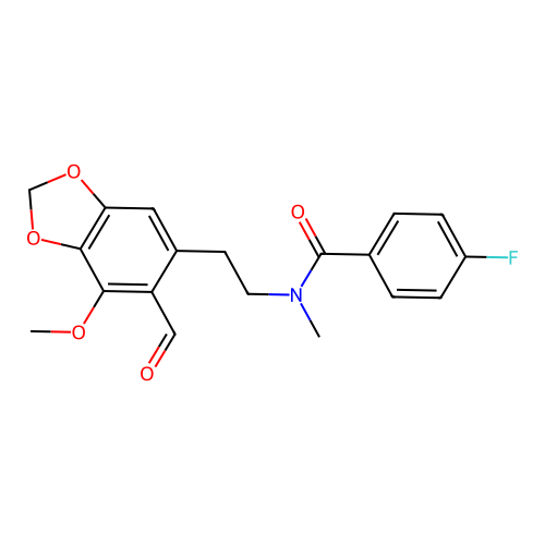 4-Fluoro-N-(2-(6-formyl-7-methoxy-1,3-benzodioxol-5-yl)ethyl)-N-methylbenzamide structure