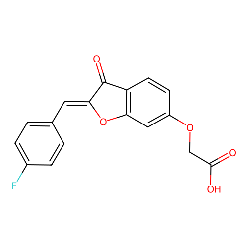 (Z)-2-((2-(4-fluorobenzylidene)-3-oxo-2,3-dihydrobenzofuran-6-yl)oxy)acetic acid structure