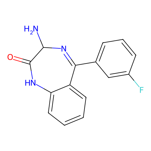 3-Amino-5-(3-fluorophenyl)-1,3-dihydro-2H-1,4-benzodiazepin-2-one structure