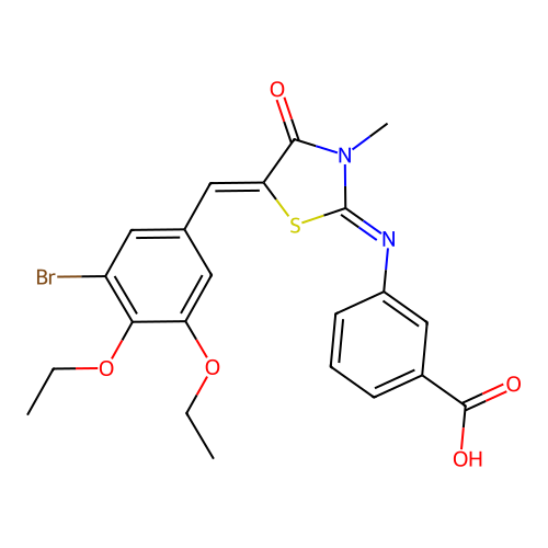 3-[[5-[(3-Bromo-4,5-diethoxyphenyl)methylene]-3-methyl-4-oxo-2-thiazolidinylidene]amino]benzoic acid structure