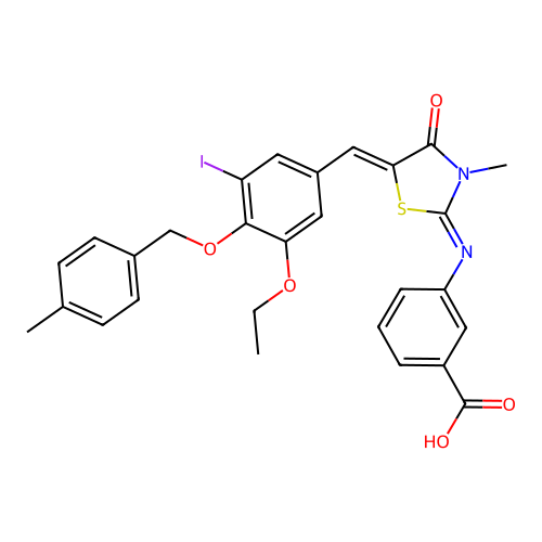 3-[[5-[[3-Ethoxy-5-iodo-4-[(4-methylphenyl)methoxy]phenyl]methylene]-3-methyl-4-oxo-2-thiazolidinylidene]amino]benzoic acid structure