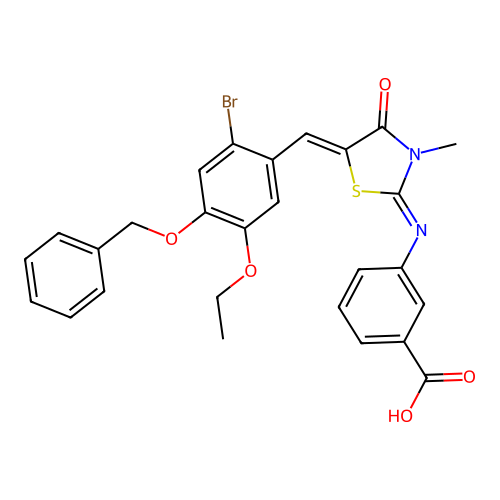 3-[[5-[[2-Bromo-5-ethoxy-4-(phenylmethoxy)phenyl]methylene]-3-methyl-4-oxo-2-thiazolidinylidene]amino]benzoic acid structure