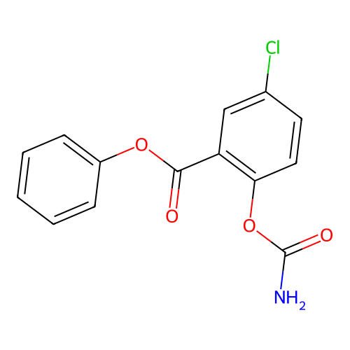 Benzoic acid, 2-((aminocarbonyl)oxy)-5-chloro-, phenyl ester structure