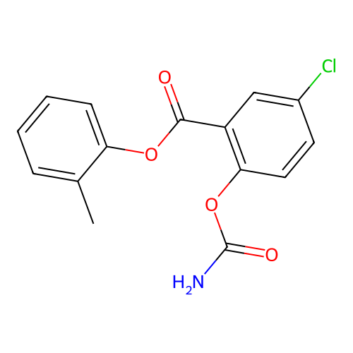 Benzoic acid, 2-((aminocarbonyl)oxy)-5-chloro-, 2-methylphenyl ester structure