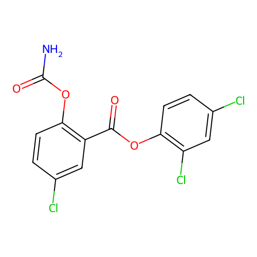 Benzoic acid, 2-((aminocarbonyl)oxy)-5-chloro-, 2,4-dichlorophenyl ester structure