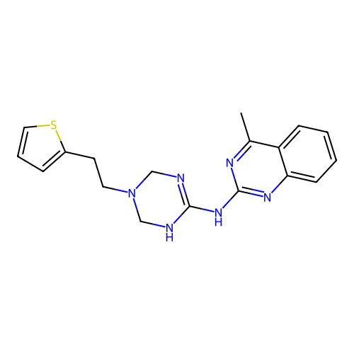 4-methyl-N-{5-[2-(thiophen-2-yl)ethyl]-1,4,5,6-tetrahydro-1,3,5-triazin-2-yl}quinazolin-2-amine structure