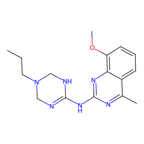 8-methoxy-4-methyl-N-(5-propyl-1,4,5,6-tetrahydro-1,3,5-triazin-2-yl)quinazolin-2-amine structure