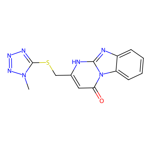 2-{[(1-methyl-1H-tetrazol-5-yl)sulfanyl]methyl}pyrimido[1,2-a]benzimidazol-4-ol structure