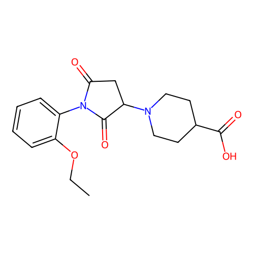 1-[1-(2-Ethoxyphenyl)-2,5-dioxopyrrolidin-3-yl]piperidine-4-carboxylic acid structure