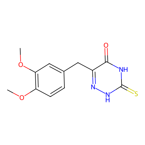 6-(3,4-dimethoxybenzyl)-3-thioxo-3,4-dihydro-1,2,4-triazin-5(2H)-one structure