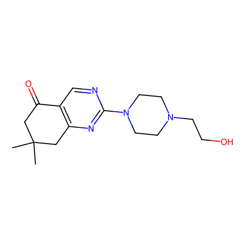 2-[4-(2-hydroxyethyl)piperazin-1-yl]-7,7-dimethyl-7,8-dihydroquinazolin-5(6H)-one structure