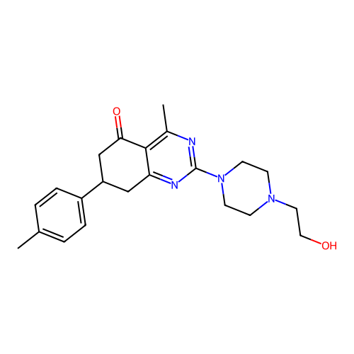 2-[4-(2-hydroxyethyl)piperazin-1-yl]-4-methyl-7-(4-methylphenyl)-7,8-dihydroquinazolin-5(6H)-one structure