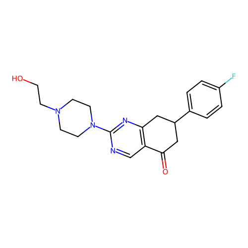 7-(4-fluorophenyl)-2-[4-(2-hydroxyethyl)piperazin-1-yl]-7,8-dihydroquinazolin-5(6H)-one structure