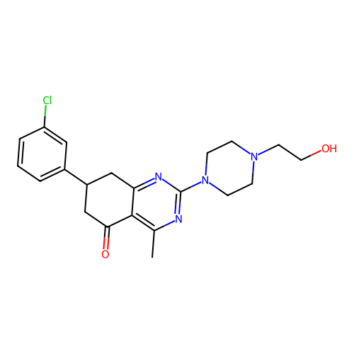 7-(3-chlorophenyl)-2-[4-(2-hydroxyethyl)piperazin-1-yl]-4-methyl-7,8-dihydroquinazolin-5(6H)-one structure