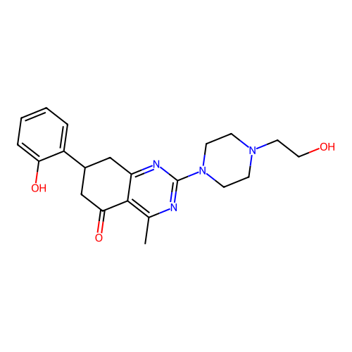 2-[4-(2-hydroxyethyl)piperazin-1-yl]-7-(2-hydroxyphenyl)-4-methyl-7,8-dihydro-6H-quinazolin-5-one structure