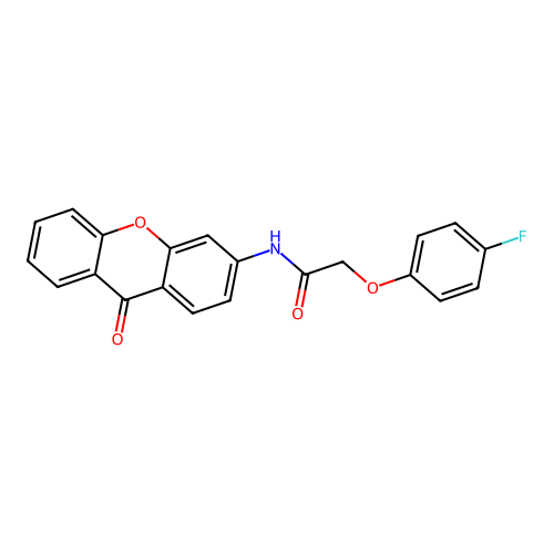 2-(4-fluorophenoxy)-N-(9-oxo-9H-xanthen-3-yl)acetamide structure