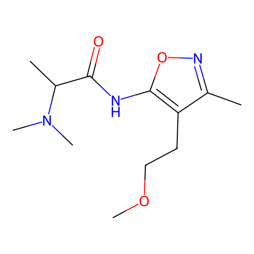 Propionamide, 2-(dimethylamino)-N-(4-(2-methoxyethyl)-3-methyl-5-isoxazolyl)- structure