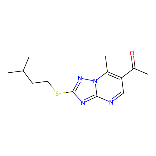 1-{7-methyl-2-[(3-methylbutyl)sulfanyl][1,2,4]triazolo[1,5-a]pyrimidin-6-yl}ethanone structure