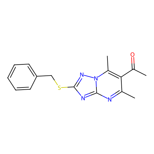 1-[2-(Benzylsulfanyl)-5,7-dimethyl[1,2,4]triazolo[1,5-a]pyrimidin-6-yl]ethanone structure