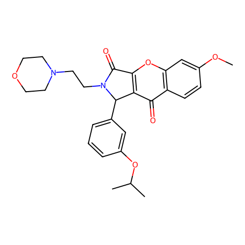 6-methoxy-2-[2-(morpholin-4-yl)ethyl]-1-[3-(propan-2-yloxy)phenyl]-1,2-dihydrochromeno[2,3-c]pyrrole-3,9-dione structure