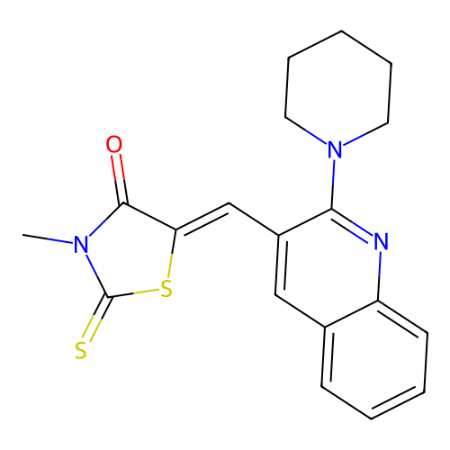(Z)-3-methyl-5-((2-(piperidin-1-yl)quinolin-3-yl)methylene)-2-thioxothiazolidin-4-one structure
