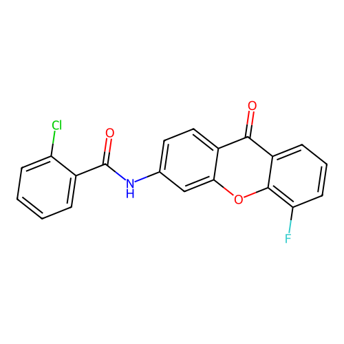 2-chloro-N-(5-fluoro-9-oxo-9H-xanthen-3-yl)benzamide structure