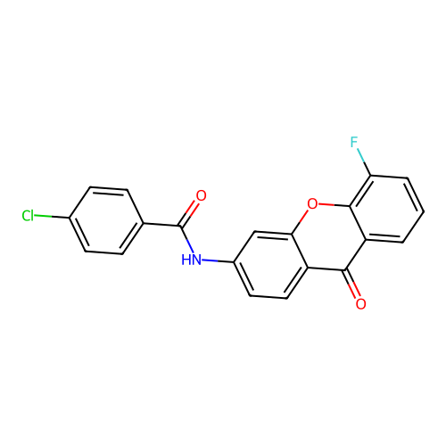 4-chloro-N-(5-fluoro-9-oxo-9H-xanthen-3-yl)benzamide structure