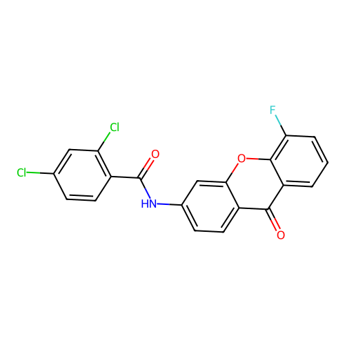 2,4-dichloro-N-(5-fluoro-9-oxo-9H-xanthen-3-yl)benzamide structure